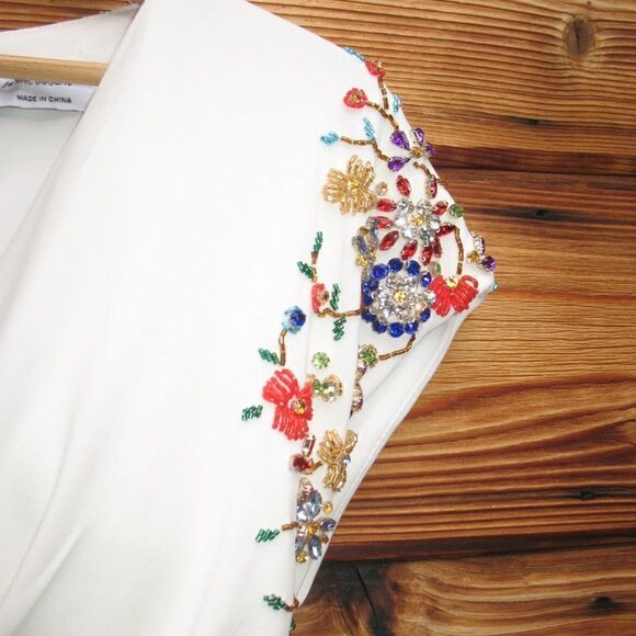 Mac Duggal 55709 Womens White Embellished Sleeve Jersey Wrap Gown - Picture 11 of 16